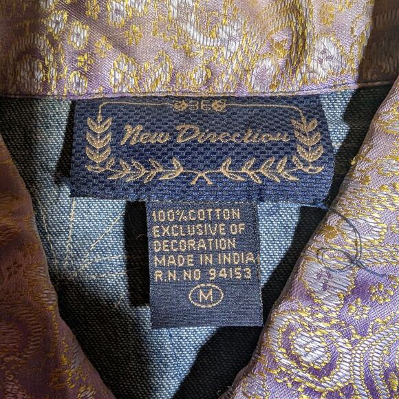 Vtg Y2K New Direction Blue Denim Brocade Satin Patchwork Button Up Jacket Sz M - Picture 4 of 4